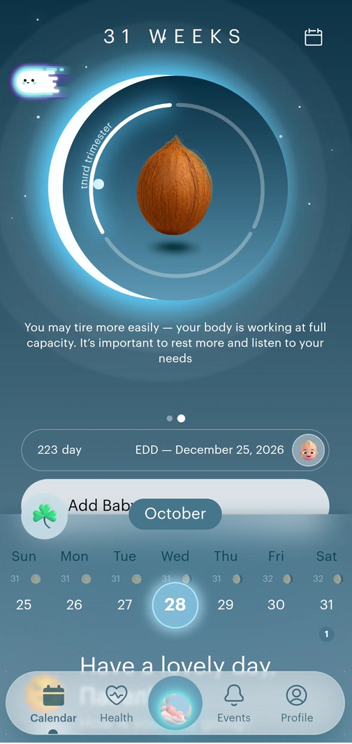 Olisora calendar screenshot